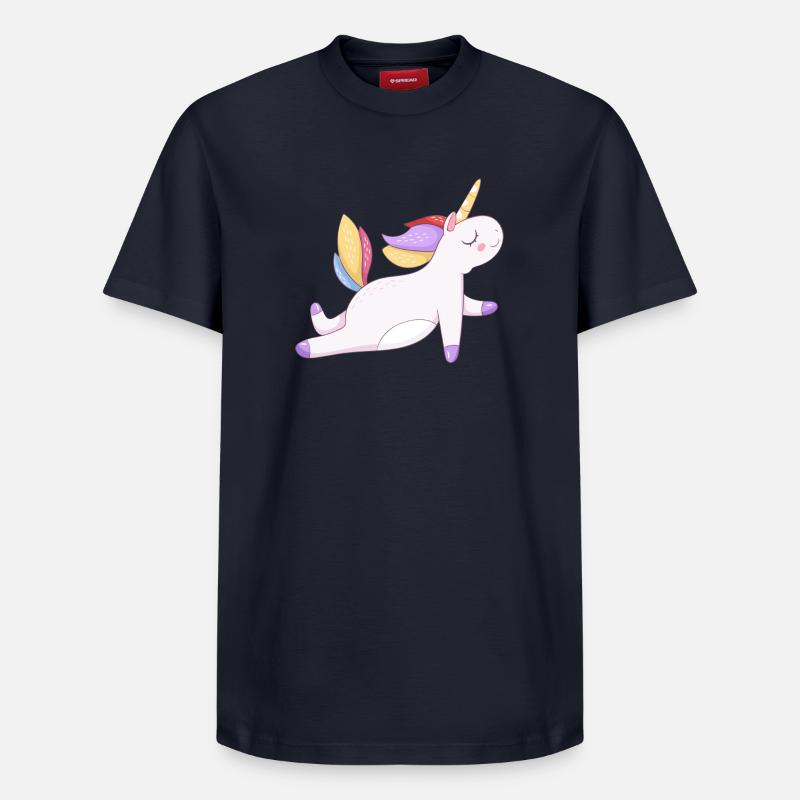 Buntes Einhorn sitzend, Pastellmuster - Relaxed Unisex Supima Cotton T-Shirt – von SPREAD - Navy