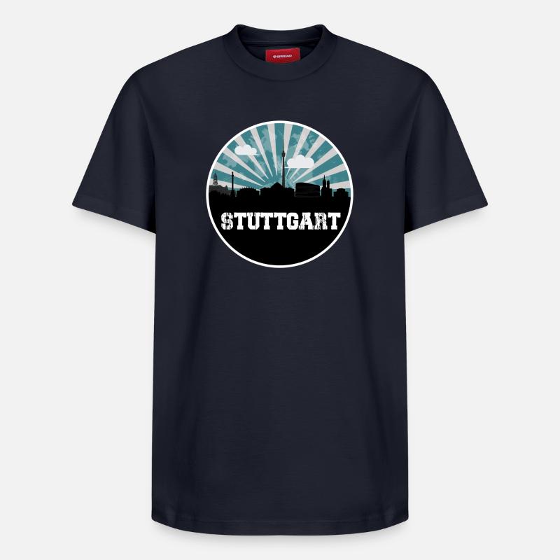 Stuttgart Skyline Blue Hour - Relaxed Unisex Supima Cotton T-Shirt – von SPREAD - Navy