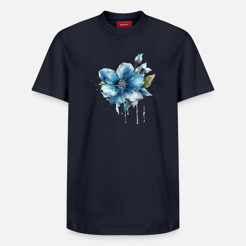 Fleur bleue - T-shirt unisexe décontracté en coton Supima – de SPREAD - bleu marine