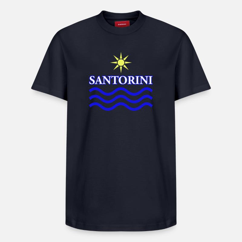 Soleil et vagues Conception côtière - T-shirt unisexe décontracté en coton Supima – de SPREAD - bleu marine