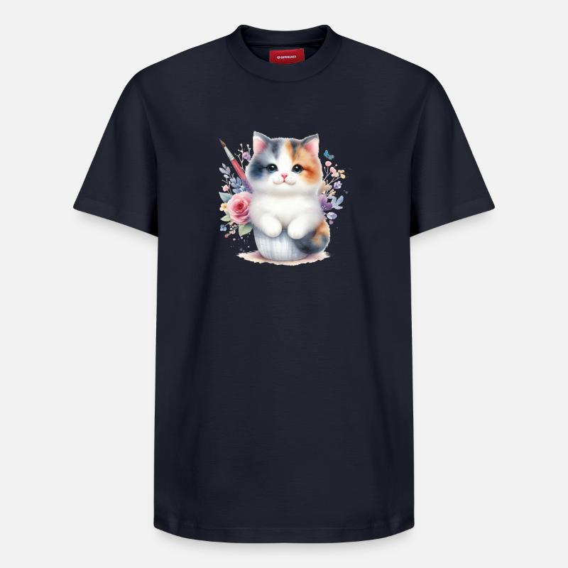 Chat mignon - T-shirt unisexe décontracté en coton Supima – de SPREAD - bleu marine