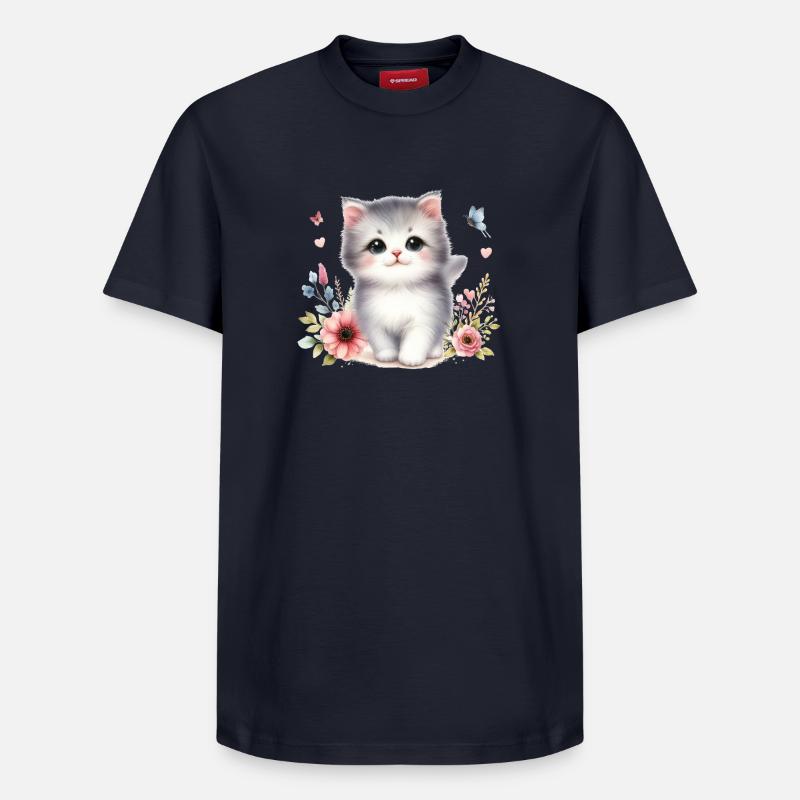 Chat mignon - T-shirt unisexe décontracté en coton Supima – de SPREAD - bleu marine