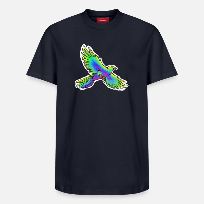 Oiseau de paradis (jaune-vert-bleu) - T-shirt unisexe décontracté en coton Supima – de SPREAD - bleu marine