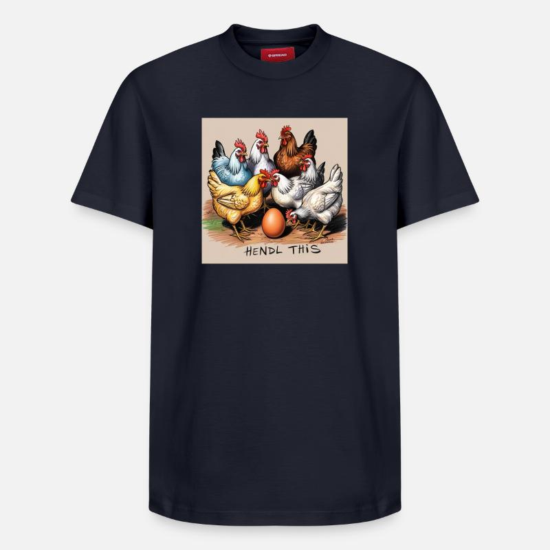 Poules « Hendl this » - T-shirt unisexe décontracté en coton Supima – de SPREAD - bleu marine