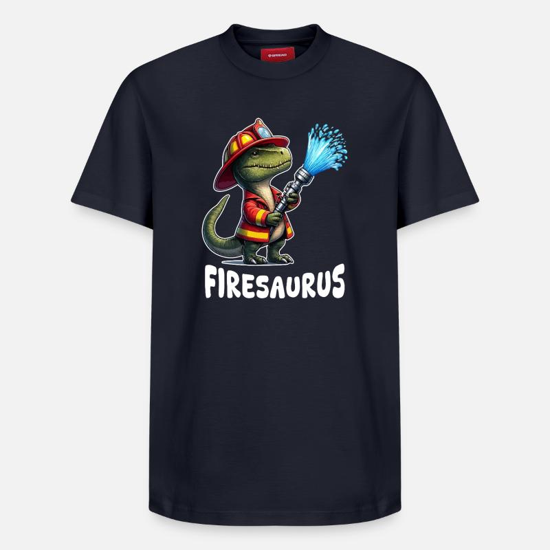 Firesaurus Pompier Mascotte - T-shirt unisexe décontracté en coton Supima – de SPREAD - bleu marine