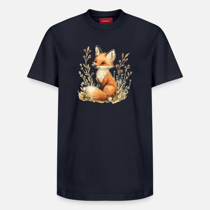 Renard avec des fleurs - T-shirt unisexe décontracté en coton Supima – de SPREAD - bleu marine