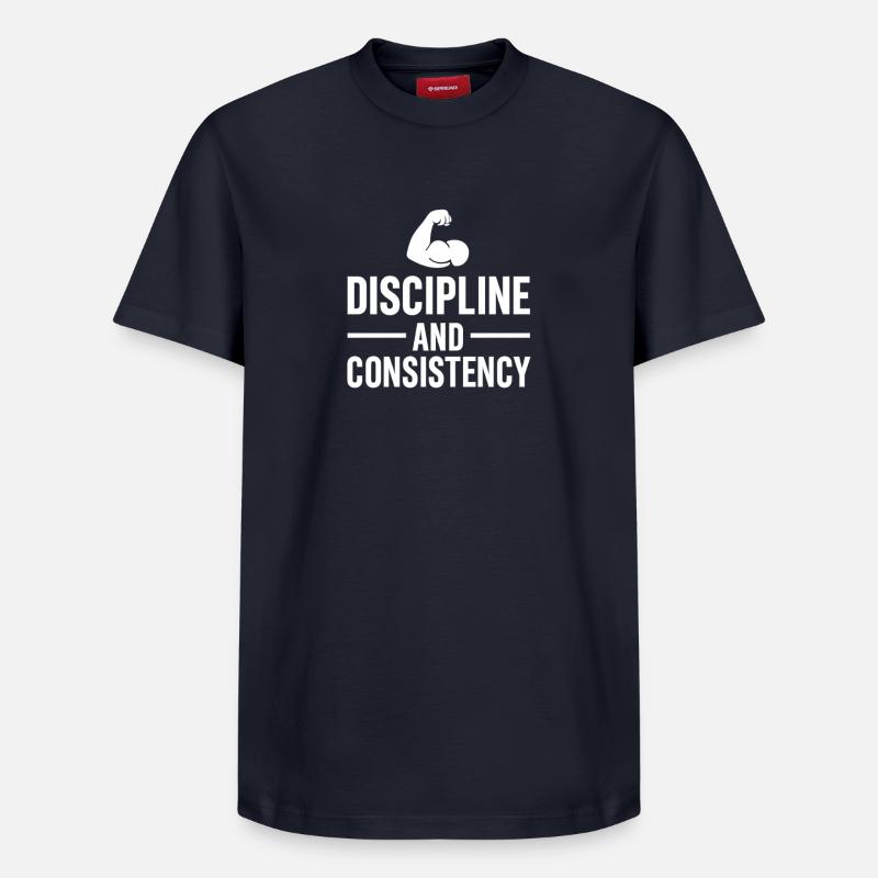 Discipline et constance Gym Devise - T-shirt unisexe décontracté en coton Supima – de SPREAD - bleu marine