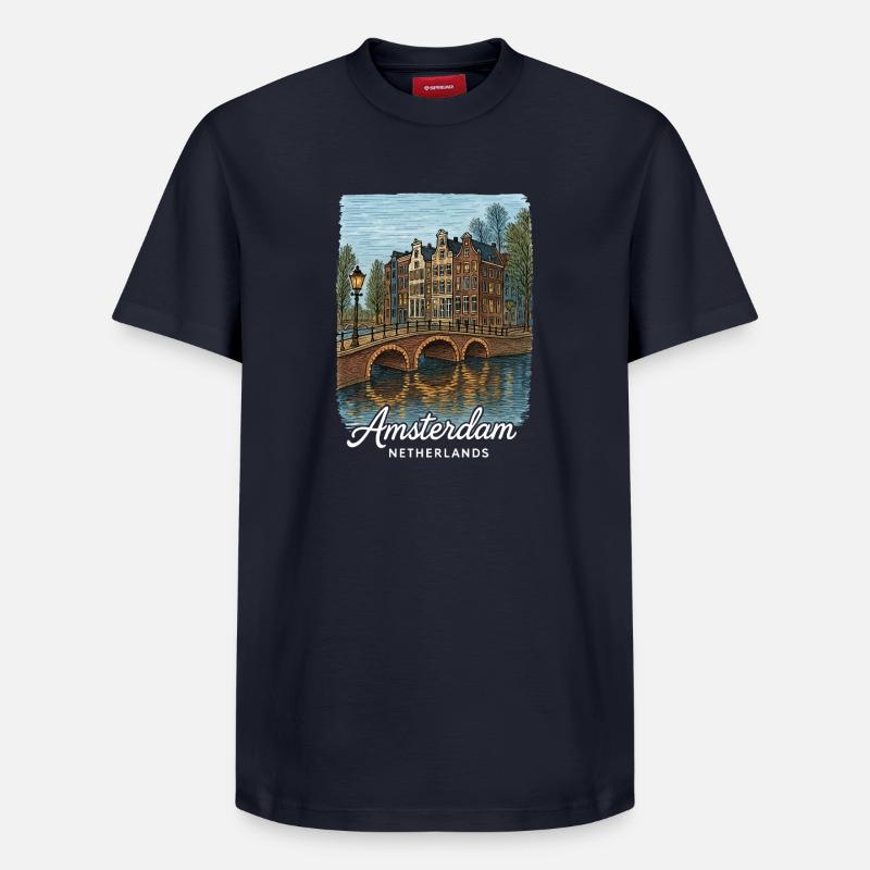 Amsterdam, Pays-Bas - T-shirt unisexe décontracté en coton Supima – de SPREAD - bleu marine