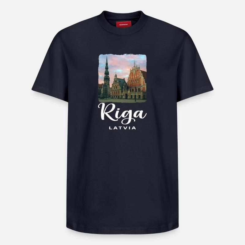 Riga, Lituanie - T-shirt unisexe décontracté en coton Supima – de SPREAD - bleu marine