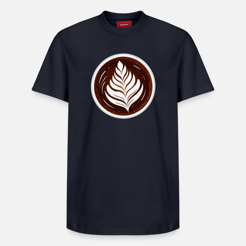 Latte Art Leaf Cappuccino Design - T-shirt unisexe décontracté en coton Supima – de SPREAD - bleu marine