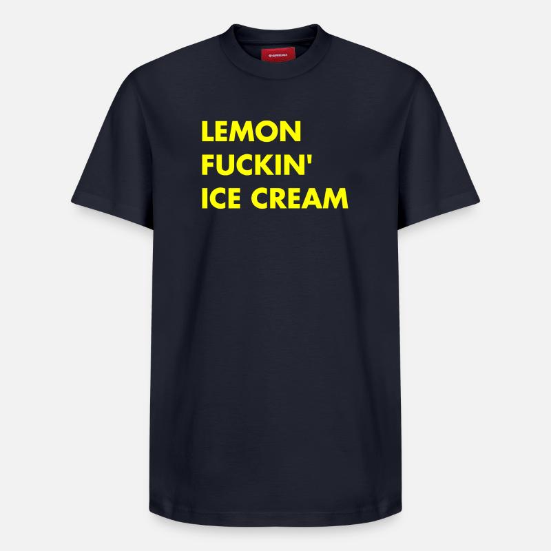 Glace au citron - lettrage jaune - T-shirt unisexe décontracté en coton Supima – de SPREAD - bleu marine