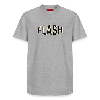 FLASH label with flashes - Relaxed Unisex Supima Cotton T-Shirt – by SPREAD - heather grey - Front - AI Model Female 172 dark (172cm) & AI Model Male 185 dark (185cm)