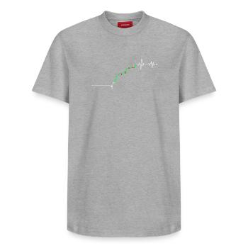 Graphique du rallye TrendPulse - T-shirt unisexe décontracté en coton Supima – de SPREAD - gris chiné - Devant - AI Model Female 172 dark (172cm) & AI Model Male 185 dark (185cm)