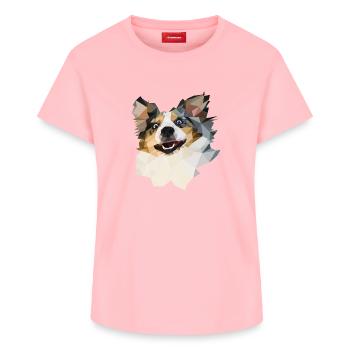 Australian Shepherd, Blue Merle, Polygon Style - Frauen Supima Cotton T-Shirt – von SPREAD - Rosa - Vorne - AI Model Female 172 dark (172cm)