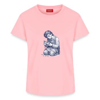Kneeling Craftsman | Hand Painted Drawing - Women's Supima Cotton T-Shirt – by SPREAD - rose - Front - AI Model Female 172 dark (172cm)