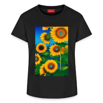 Sunflowers - Women's Supima Cotton T-Shirt – by SPREAD - black - Front - AI Model Female 172 light (172cm)
