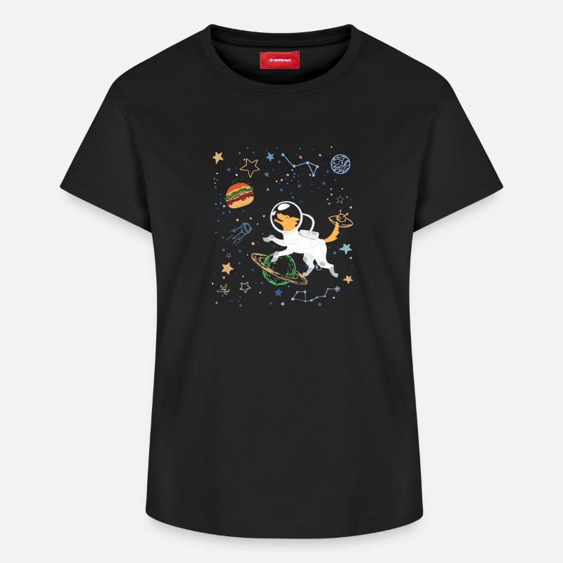 Explorateur de l’espace avec l’astronaute Fox - T-shirt femme en coton Supima – de SPREAD - noir