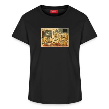 Rebellion on TV evening - Women's Supima Cotton T-Shirt – by SPREAD - black - Front - AI Model Female 172 light (172cm)