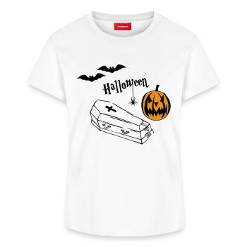 Halloween Pumpkin Silhouette - Women's Supima Cotton T-Shirt – by SPREAD - white - Front - AI Model Female 172 dark (172cm)