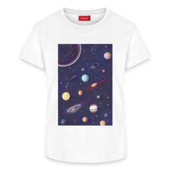 Espace et planètes - T-shirt femme en coton Supima – de SPREAD - blanc - Devant - AI Model Female 172 dark (172cm)