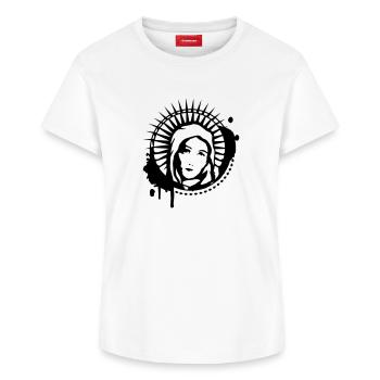 Maria Portrait Graffiti Schablone - Frauen Supima Cotton T-Shirt – von SPREAD - Weiß - Vorne - AI Model Female 172 dark (172cm)