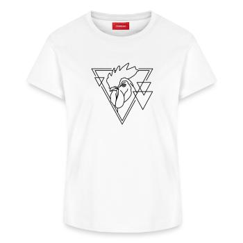Coq en forme géométrique - Conception d’art au trait - T-shirt femme en coton Supima – de SPREAD - blanc - Devant - AI Model Female 172 dark (172cm)