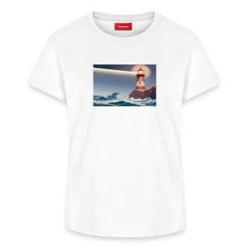 Leuchtturm bei Nacht - Frauen Supima Cotton T-Shirt – von SPREAD - Weiß - Vorne - AI Model Female 172 dark (172cm)