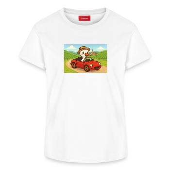 Cigogne au volant d'une Voiture Rouge sur route  - T-shirt femme en coton Supima – de SPREAD - blanc - Devant - AI Model Female 172 dark (172cm)