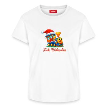 Weihnachtlicher Kinderzug – Merry Christmas Train - Frauen Supima Cotton T-Shirt – von SPREAD - Weiß - Vorne - AI Model Female 172 dark (172cm)