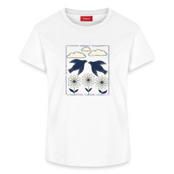Imprimé de l’Oiseau de Nuit - T-shirt femme en coton Supima – de SPREAD - blanc - Devant - AI Model Female 172 dark (172cm)
