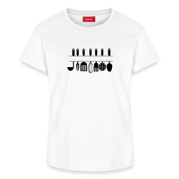 Cutout for own text kitchen utensils - Women's Supima Cotton T-Shirt – by SPREAD - white - Front - AI Model Female 172 dark (172cm)