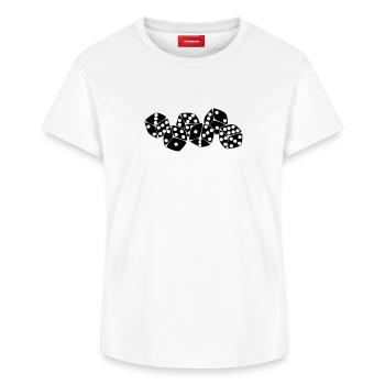 Six dés les uns à côté des autres - T-shirt femme en coton Supima – de SPREAD - blanc - Devant - AI Model Female 172 dark (172cm)