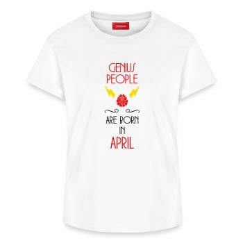 les génies naissent en Avril - Anniversaire  - T-shirt femme en coton Supima – de SPREAD - blanc - Devant - AI Model Female 172 dark (172cm)
