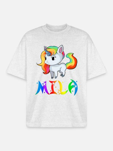 Mila unicorn - Boxy Heavyweight Unisex Organic T-Shirt by Stanley/Stella - cool heather grey