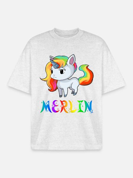 Unicorn Merlin - Boxy Heavyweight Unisex Organic T-Shirt by Stanley/Stella - cool heather grey