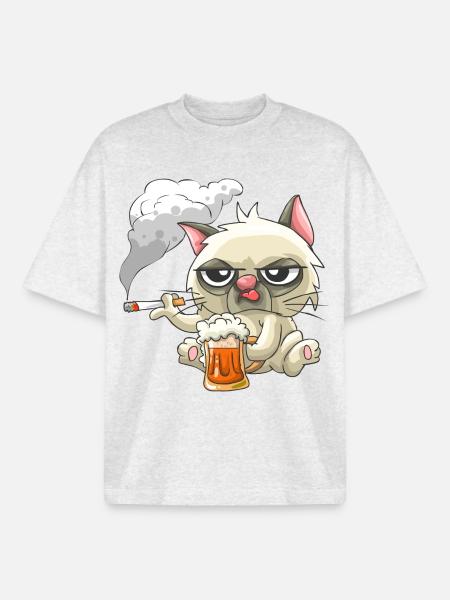 Bad Cat - T-shirt unisexe boxy épais biologique Stanley/Stella - gris chiné frais