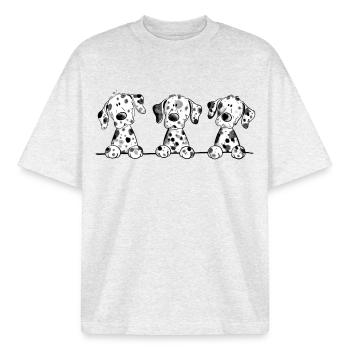 Funny Dalmatian dog puppy cartoon gift - Boxy Heavyweight Unisex Organic T-Shirt by Stanley/Stella - cool heather grey - Front - AI Model Male 185 light (185cm) & AI Model Female 172 dark (172cm)