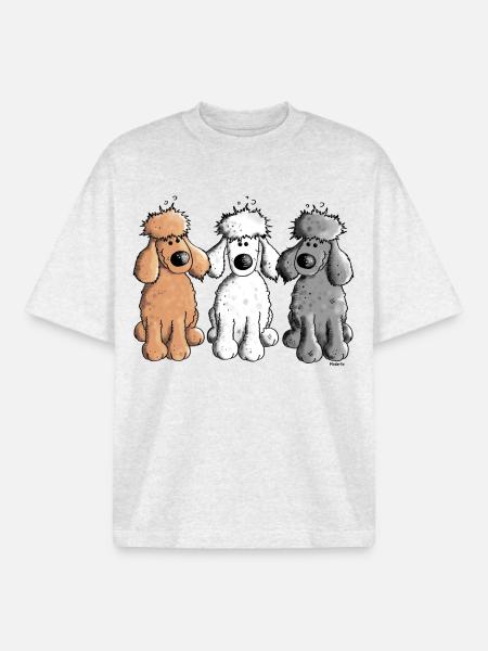 Three Funny Poodle - Dog - Dogs - Boxy Heavyweight Unisex Organic T-Shirt by Stanley/Stella - cool heather grey