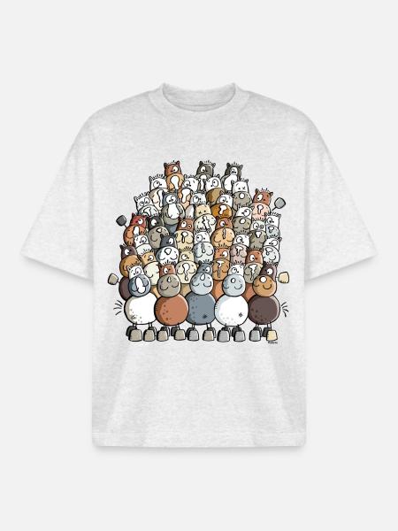 Bunter Pferdehaufen - Pferde - Boxy Heavyweight Unisex Organic T-Shirt von Stanley/Stella - Kühles Grau meliert
