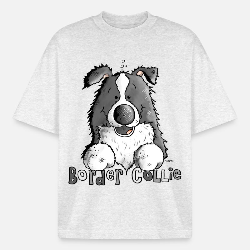 Petit Boder Collie - Chien de Berger - T-shirt unisexe boxy épais biologique Stanley/Stella - gris chiné frais