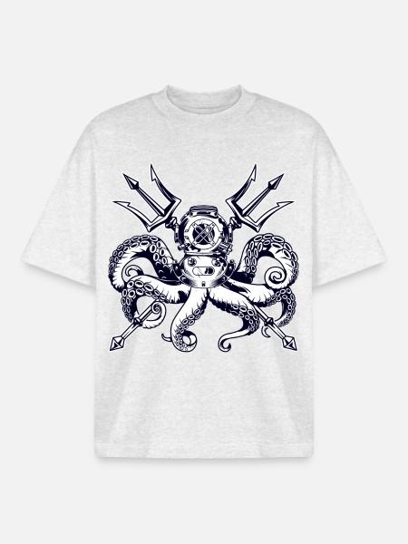 Trident Diving Octopus - Boxy Heavyweight Unisex Organic T-Shirt by Stanley/Stella - cool heather grey