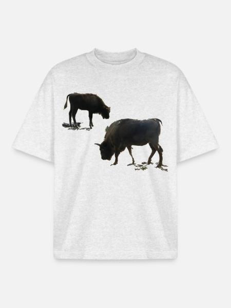 Bison with young animal - Boxy Heavyweight Unisex Organic T-Shirt by Stanley/Stella - cool heather grey
