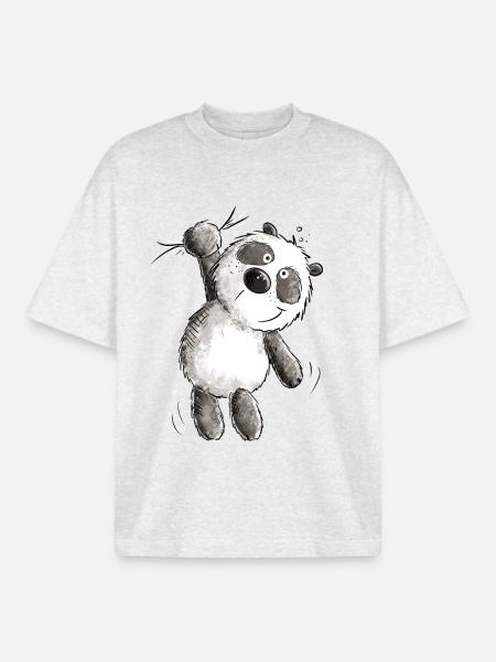 Panda hænger af jeg Panda bjørn I Pandas dyremotiv - Stanley/Stella unisex boxy heavyweight T-shirt økologisk - kølig grå meleret