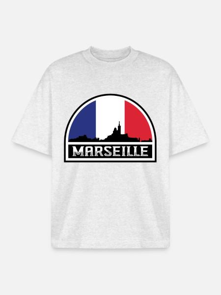Marseille France Skyline sylwetka flaga francuska - T-shirt unisex boxy ciężki organiczny Stanley/Stella - chłodny wrzosowy szary