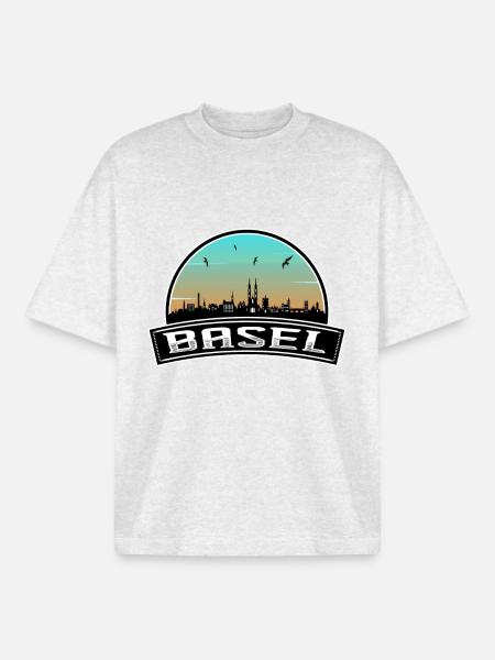 Basel Schweiz Skyline Schweizer Souvenir - Boxy Heavyweight Unisex Organic T-Shirt von Stanley/Stella - Kühles Grau meliert
