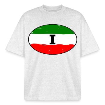 Autocollants Italie - T-shirt unisexe boxy épais biologique Stanley/Stella - gris chiné frais - Devant - AI Model Male 185 light (185cm) & AI Model Female 172 dark (172cm)