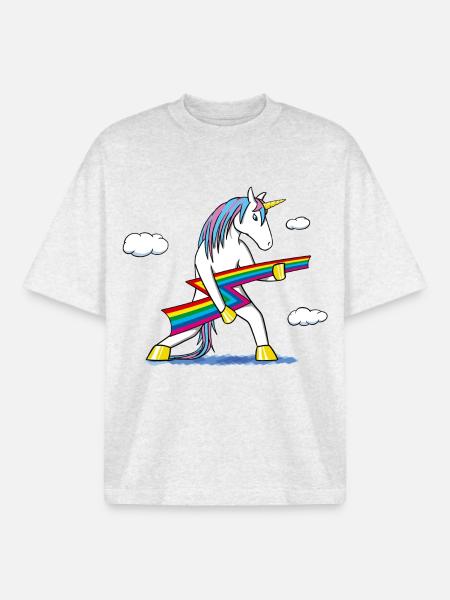 Rainbow Rock – Einhorn mit Regenbogenblitz - Boxy Heavyweight Unisex Organic T-Shirt von Stanley/Stella - Kühles Grau meliert