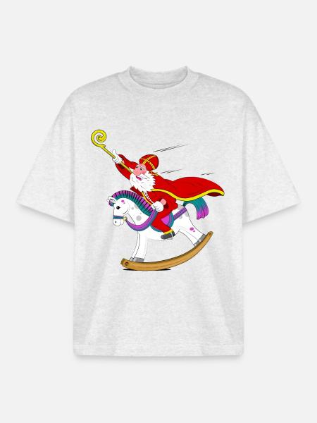 Sinterklaas sur cheval à bascule - T-shirt unisexe boxy épais biologique Stanley/Stella - gris chiné frais