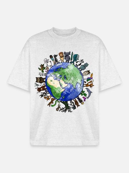 Living Planet - Biodiversity - Boxy Heavyweight Unisex Organic T-Shirt by Stanley/Stella - cool heather grey