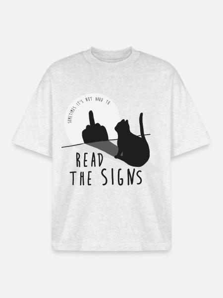 Leggi i cartelli. Gatto, dito medio, ombra - T-shirt unisex boxy pesante biologica di Stanley/Stella - grigio erica fresco